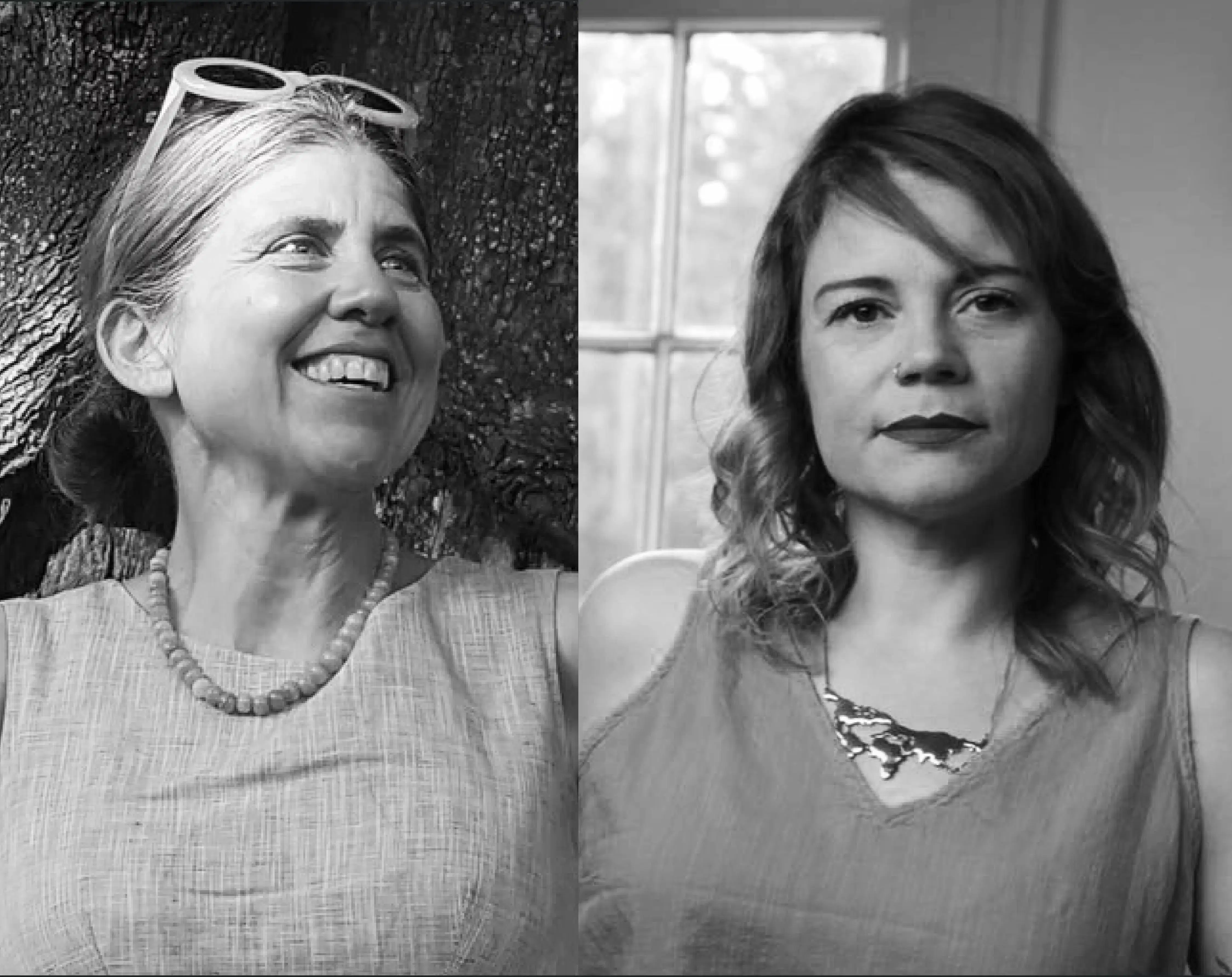 black and white photograph of two women