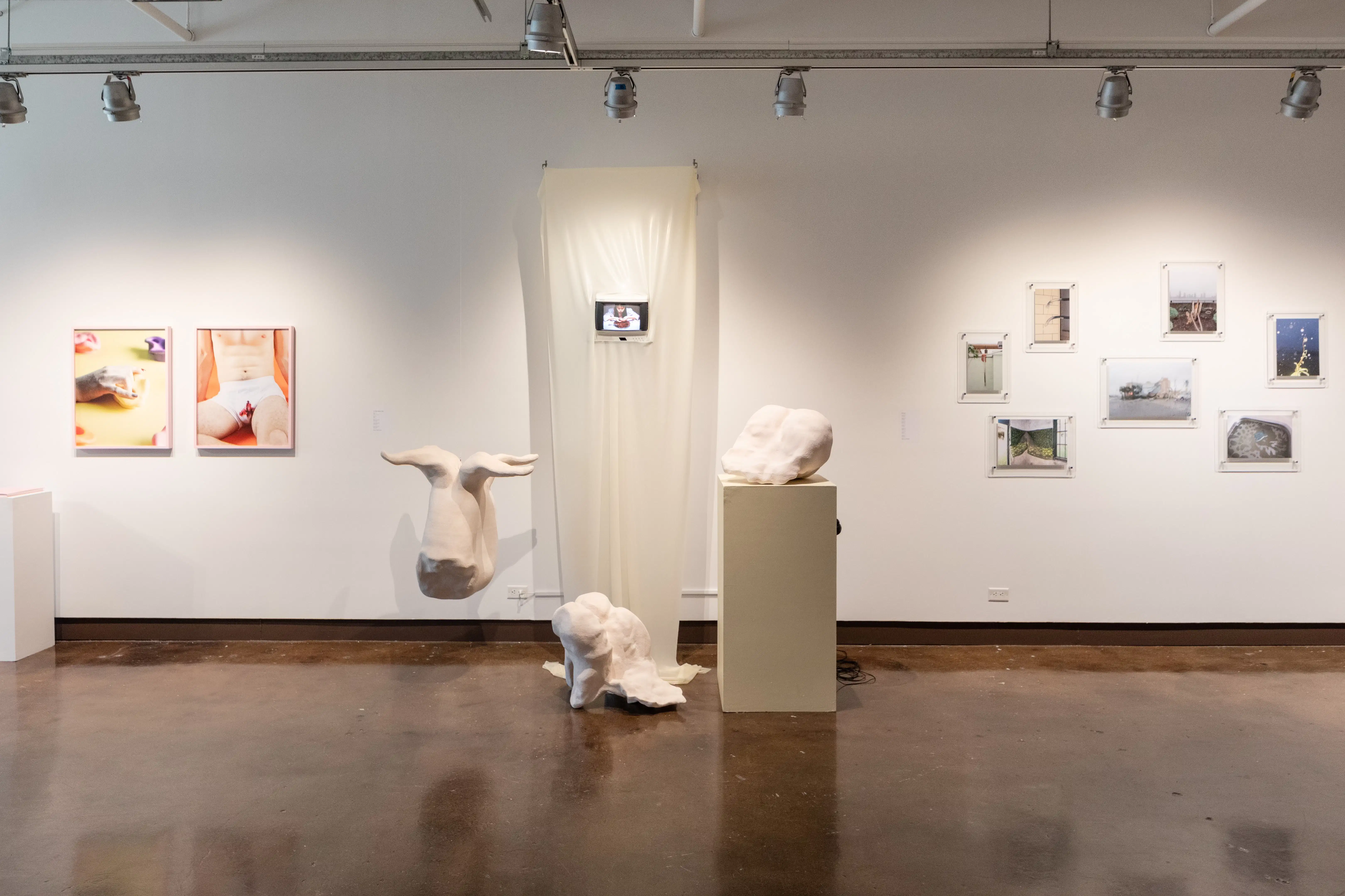 installation shot of three artists