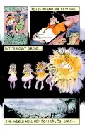 Comic page consisting of four panels shows two children laying on a pink blanket on a field of grass. 