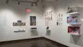 In gallery four of the SVA Chelsea Gallery, “The Visit to the Museum” is on view. In the left corner of the space, five projects are displayed on the wall side by side. Some projects are presented with pinned prints, and others use folding boards or books.