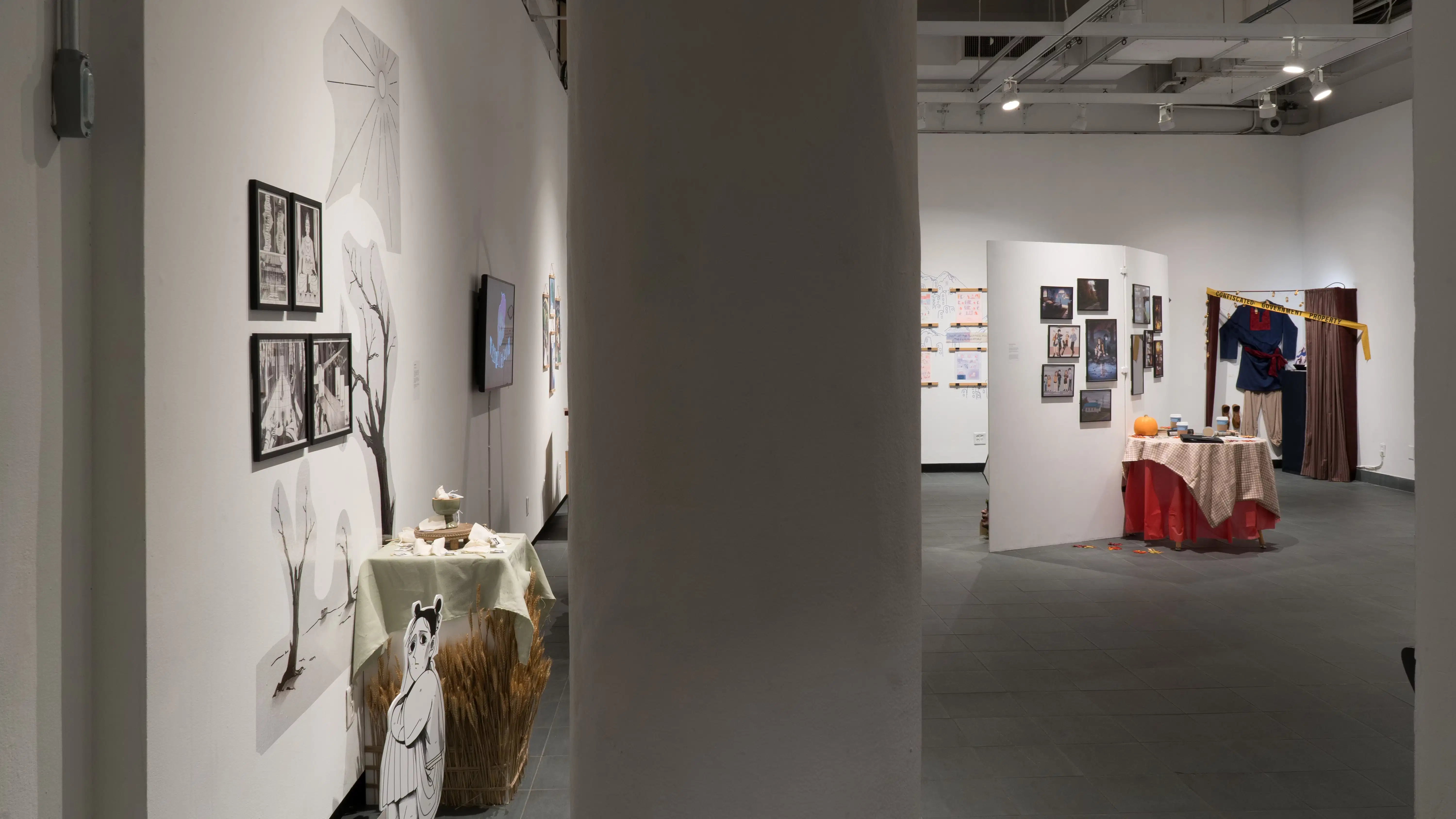 Several artworks in the ‘Now and Then’ exhibition.