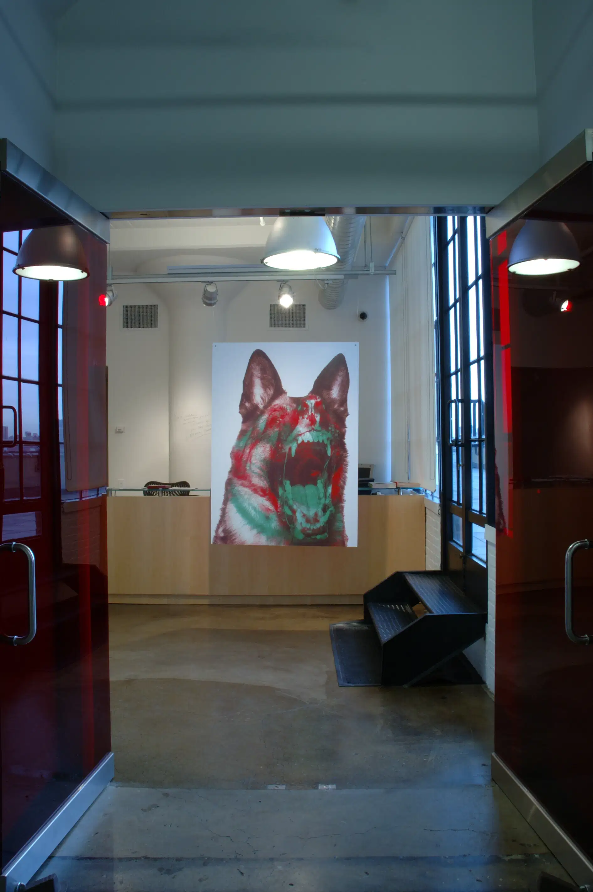 Dog panting in office space