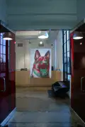 Dog panting in office space