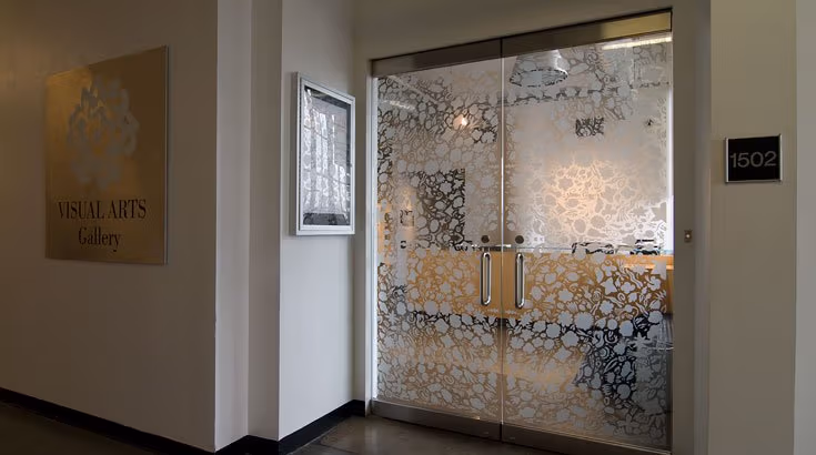 Frosted glass office entrance.