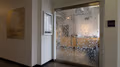 Frosted glass office entrance.