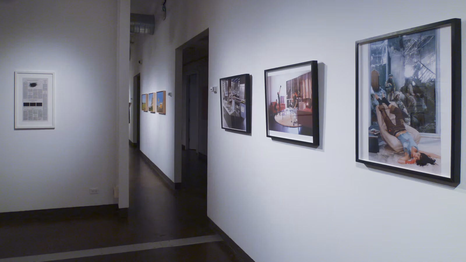 "Being American" gallery exhibition view of artwork in situ.