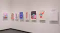 Multiple views of SVA Gramercy Gallery. Posters with illustrations are hung on the walls. 