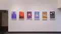 Multiple views of SVA Gramercy Gallery. Posters with illustrations are hung on the walls. 