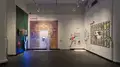 Multiple views of SVA Gramercy Gallery with individual exhibitions of students work. There is drawing and installation throughout the gallery. 