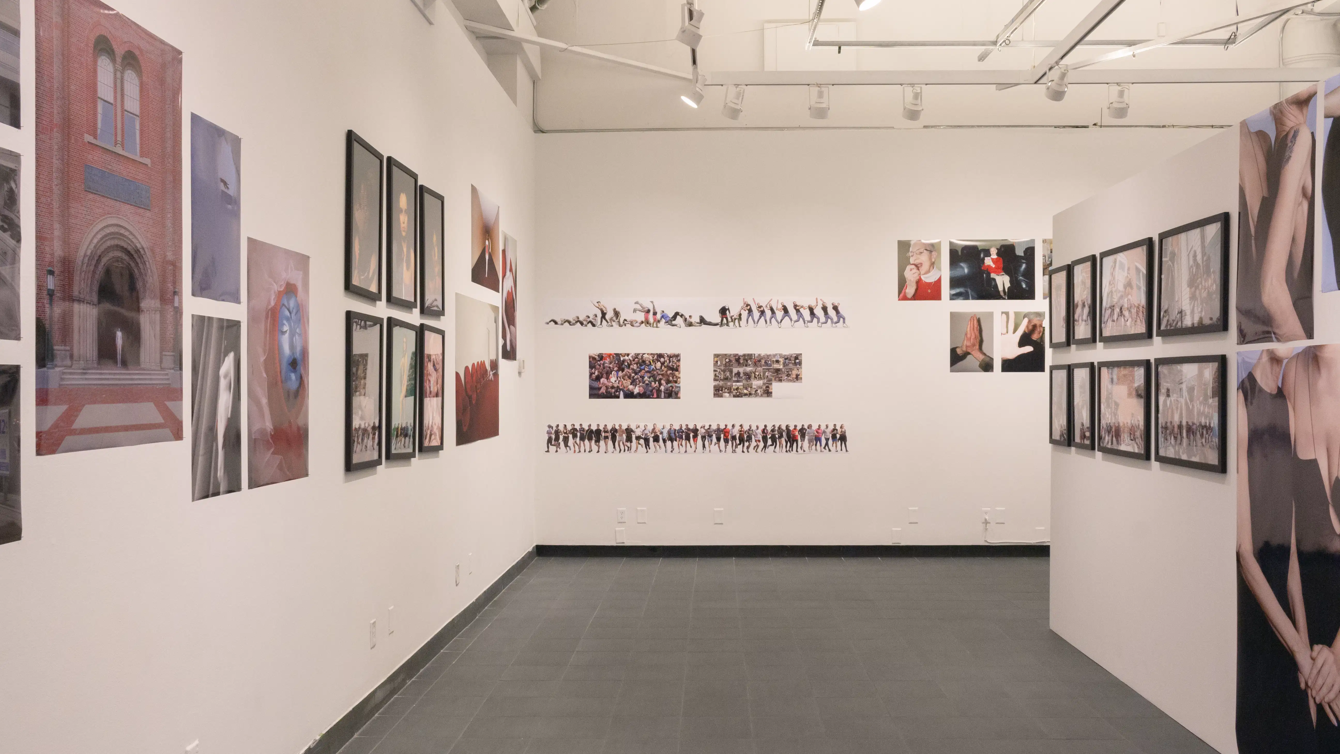Multiple views of SVA Gramercy Gallery. Photography, video, and installation are throughout the gallery. 