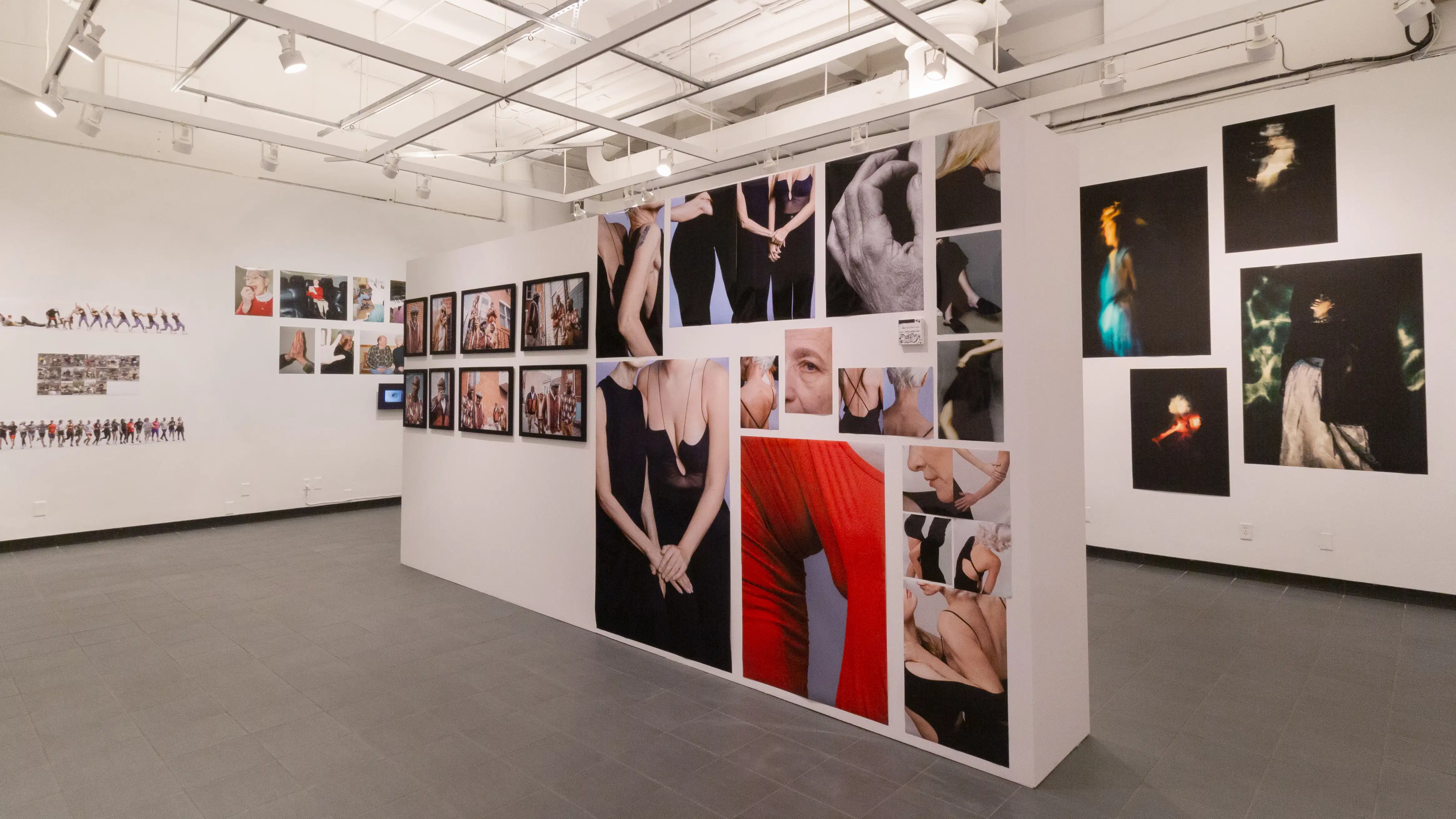 Multiple views of SVA Gramercy Gallery. Photography, video, and installation are throughout the gallery. 