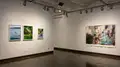 Multiple views of SVA Chelsea Gallery. There are photographs hung on the wall, installations and projections throughout the gallery. 