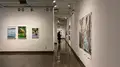 Multiple views of SVA Chelsea Gallery. There are photographs hung on the wall, installations and projections throughout the gallery. 