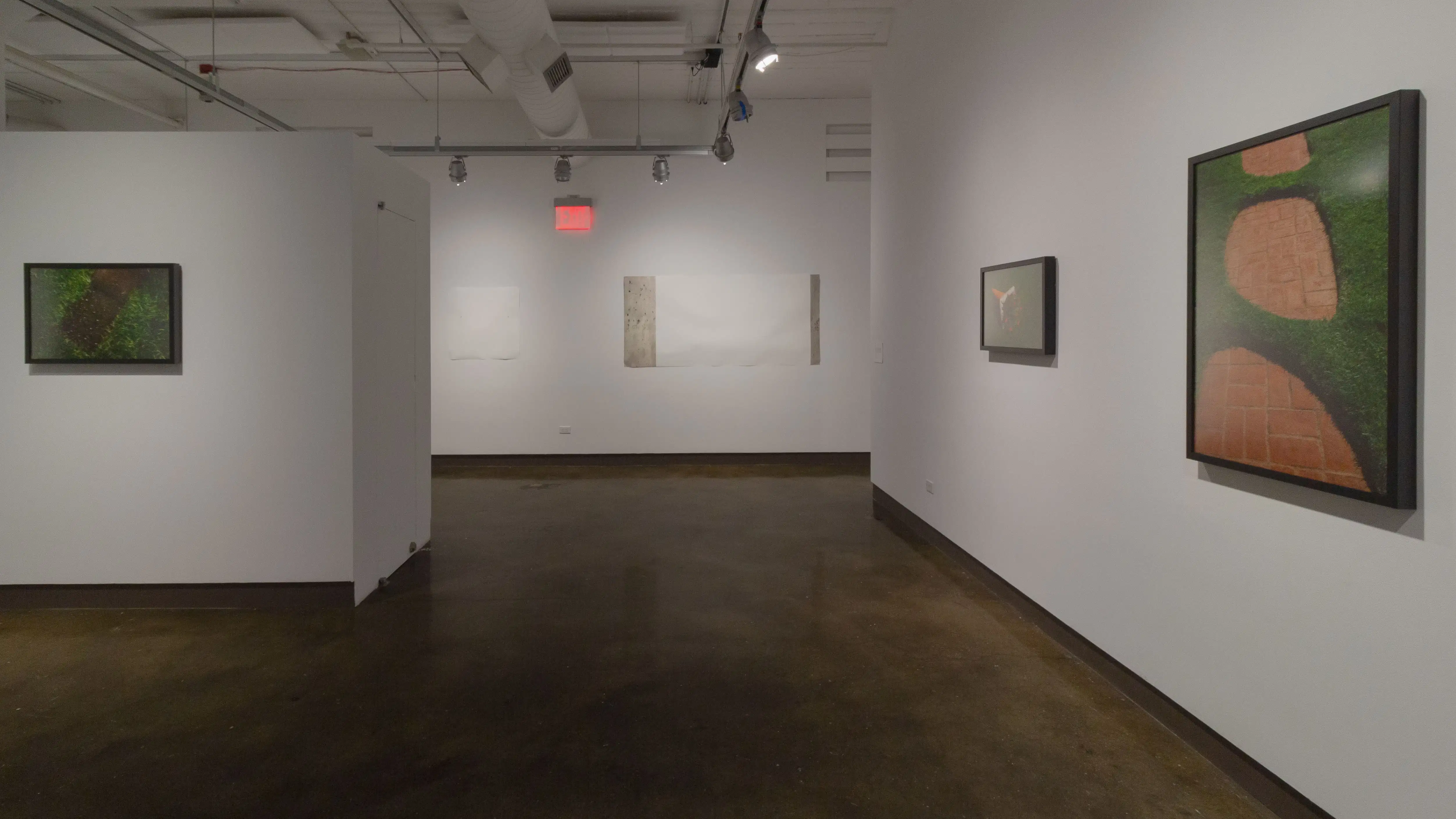 Multiple views of SVA Chelsea Gallery with framed and unframed photographs, video, and installation with projectors. 