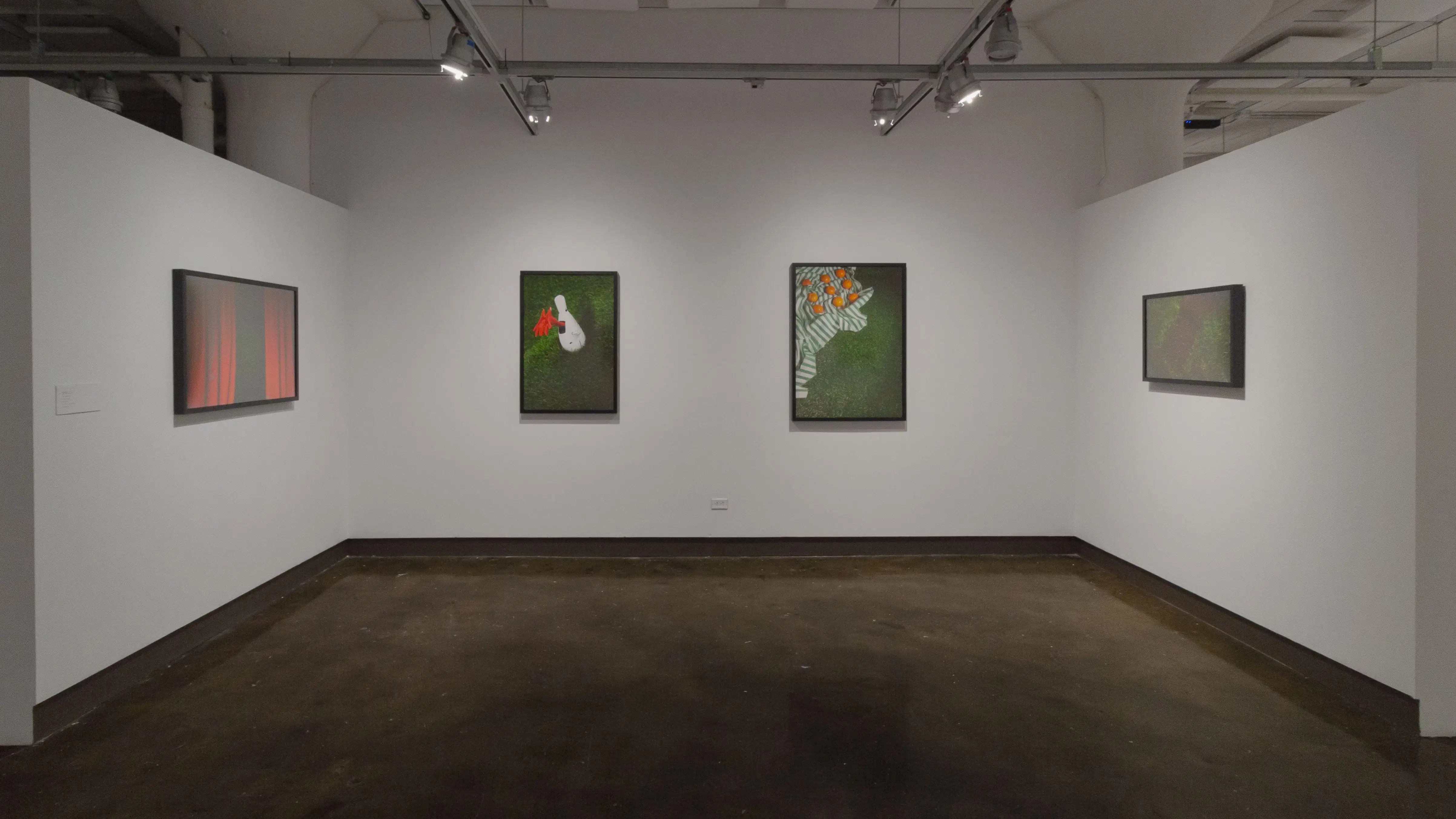 Multiple views of SVA Chelsea Gallery with framed and unframed photographs, video, and installation with projectors. 