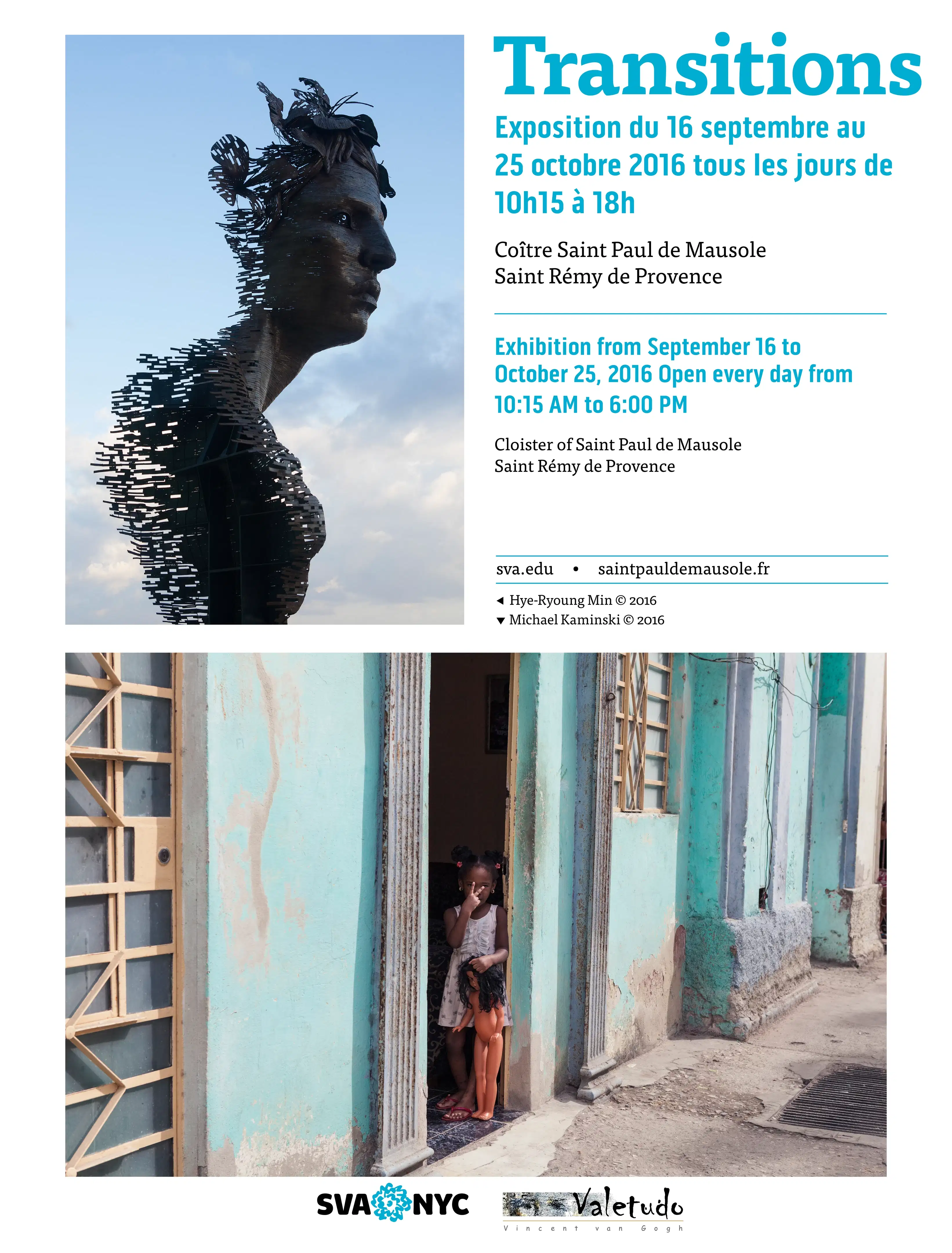 The exhibition poster for "Transitions" features two of the included works, and information regarding the dates and location of the exhibition.