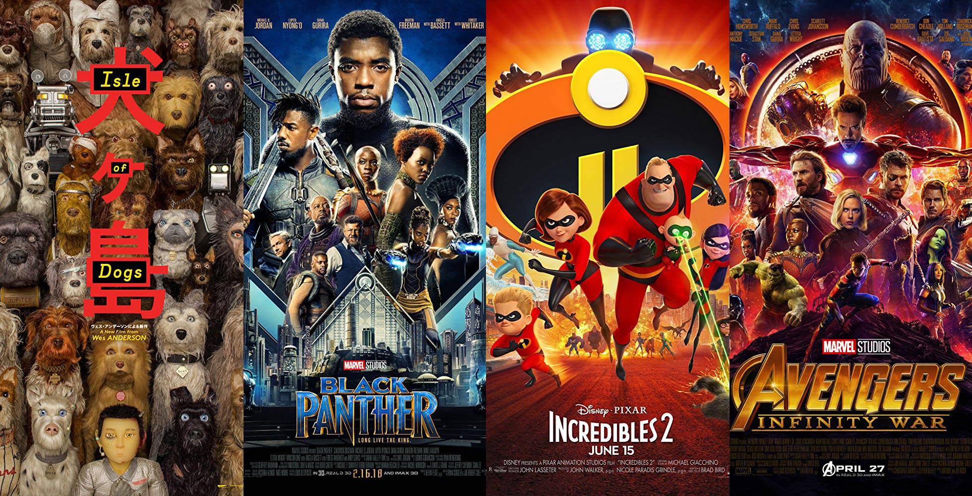 <em>Oscar nominated films: Isle Of Dogs, Black Panther, Incredibles 2, Avengers: Infinity War</em>