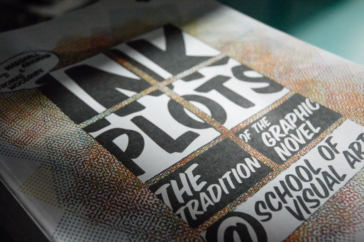 Photograph of "Ink Plots" exhibition catalog cover.