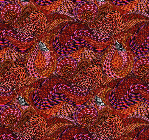 A swirling abstract pattern featuring predominantly red shapes.