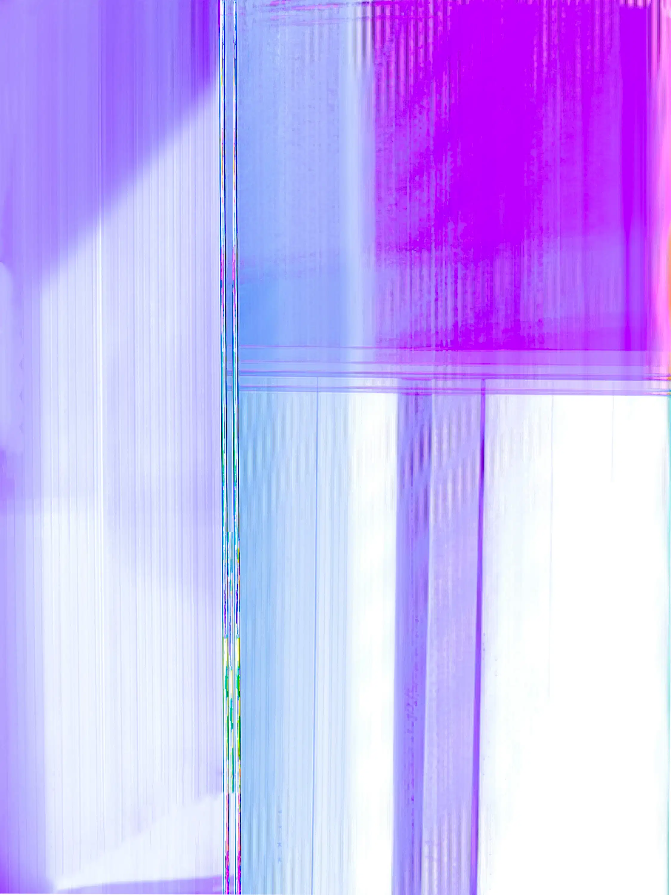 A color abstract photograph of lavender purple rectangles, blue rectangles, and white rectangles.