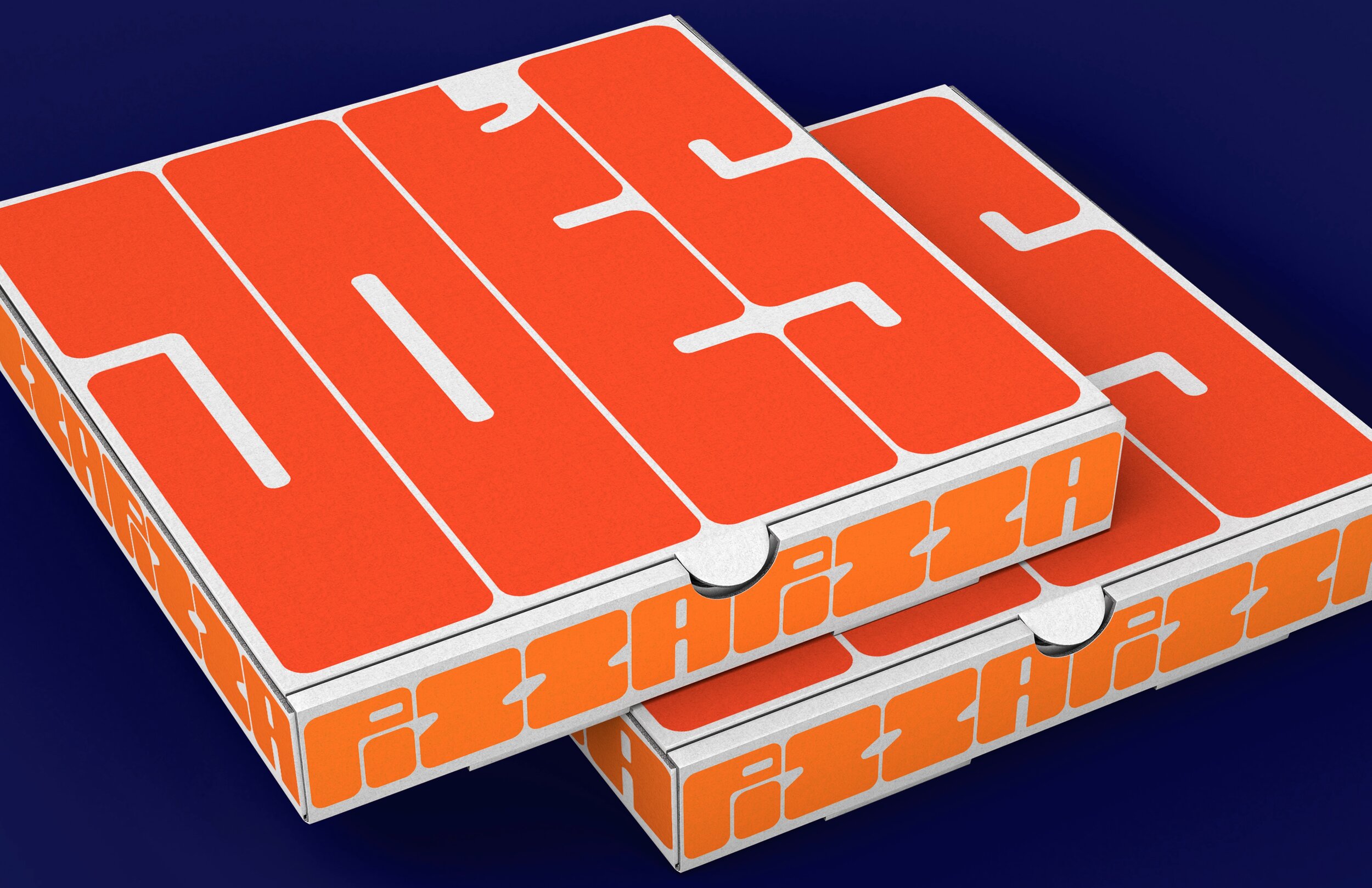 2 pizza boxes stacked on top of each other, with “JOE’s” on the lid and “Pizza Pizza” along the sides