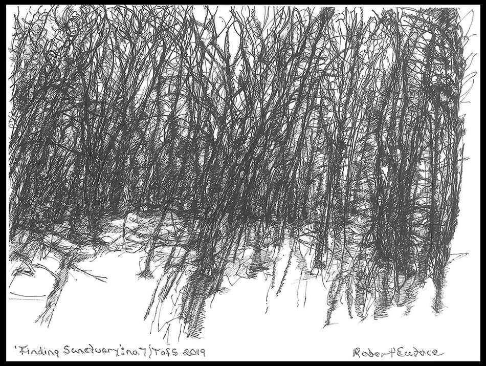 <p "="">A black-and-white line drawing that has been signed, dated and titled by the artist.