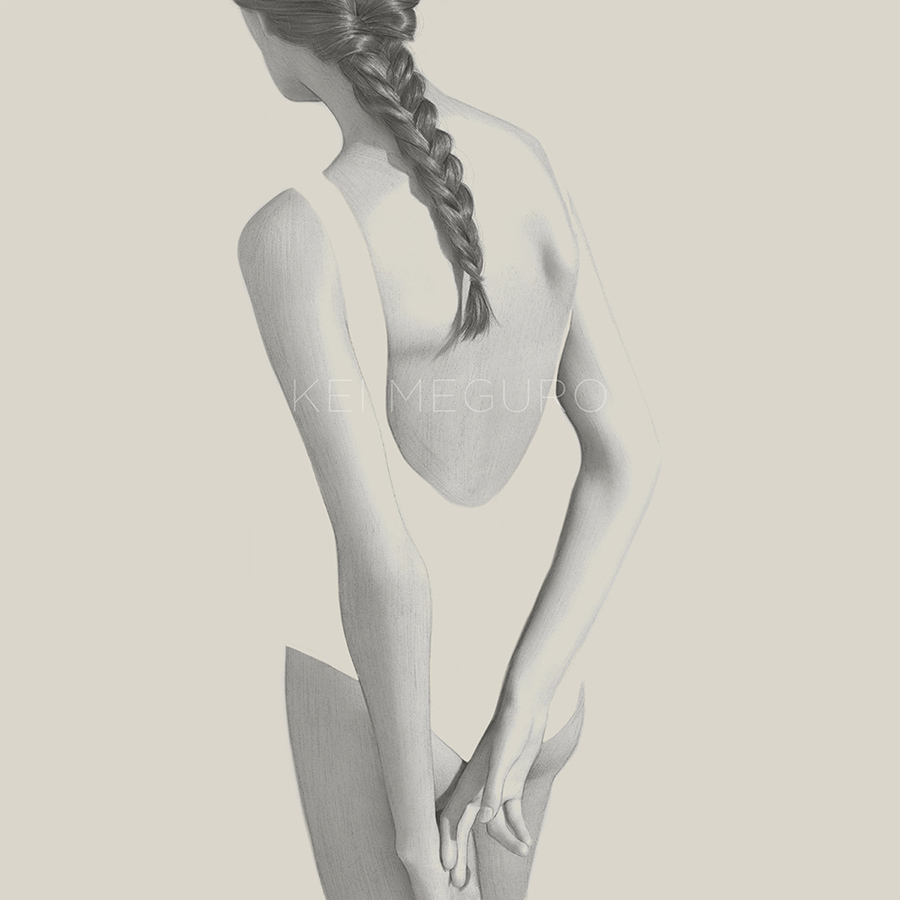 An art drawing of a women from the back.