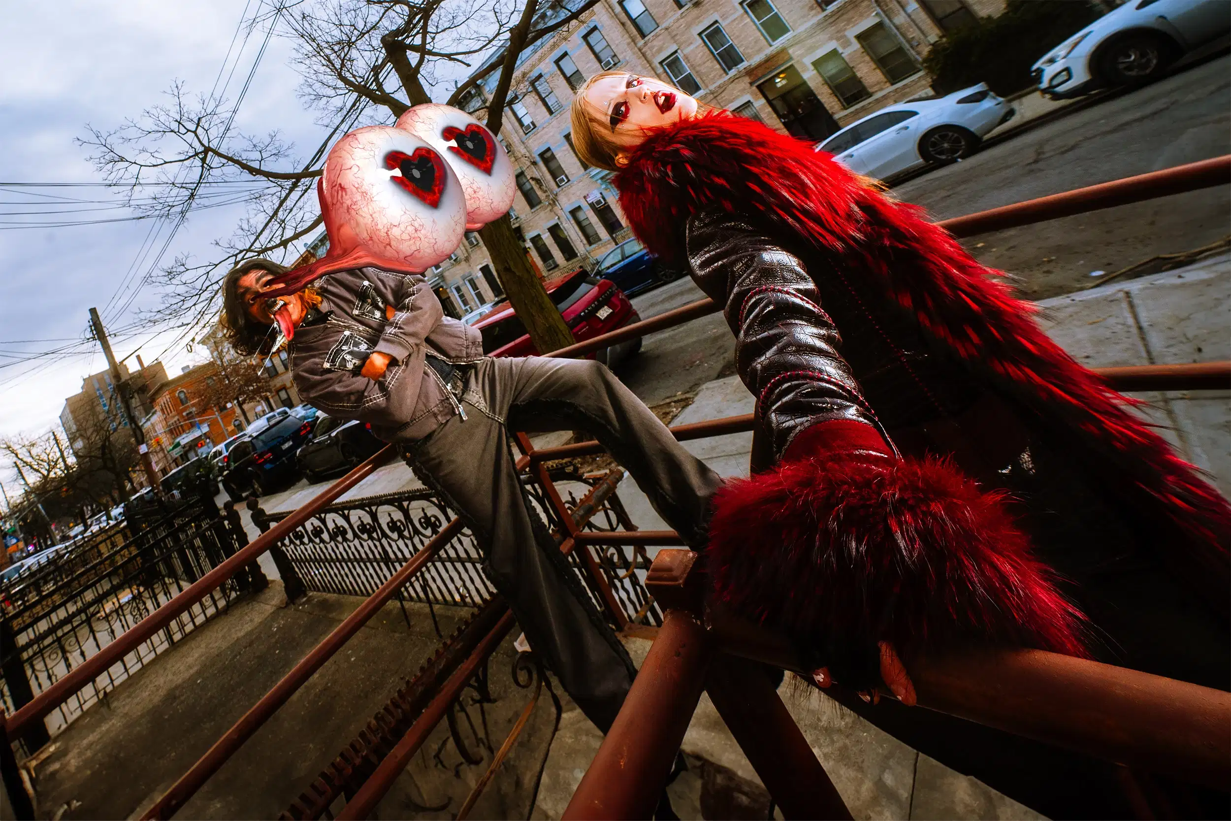 Human dog with eye bulging out of socket