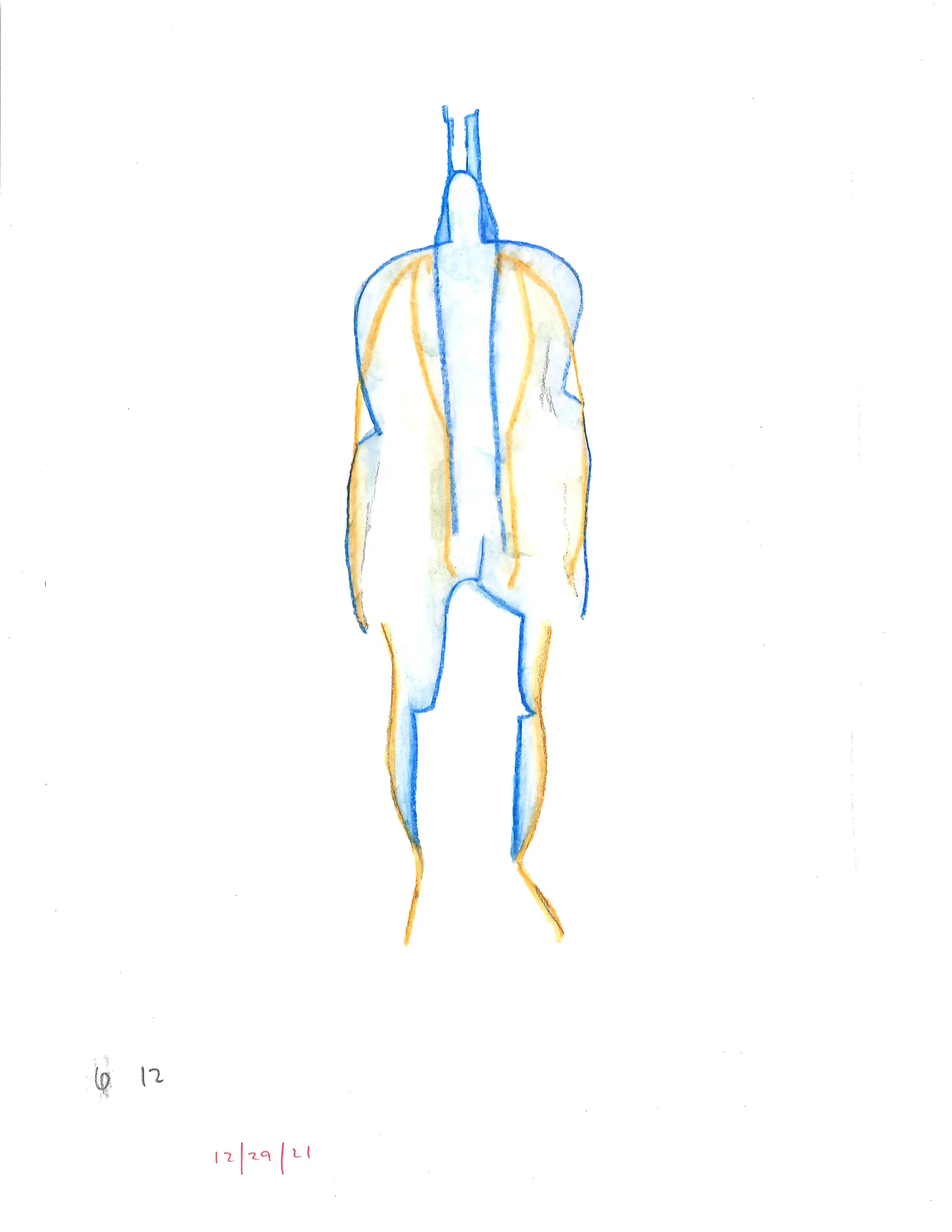 Limbs of body represented by blue and yellow lines