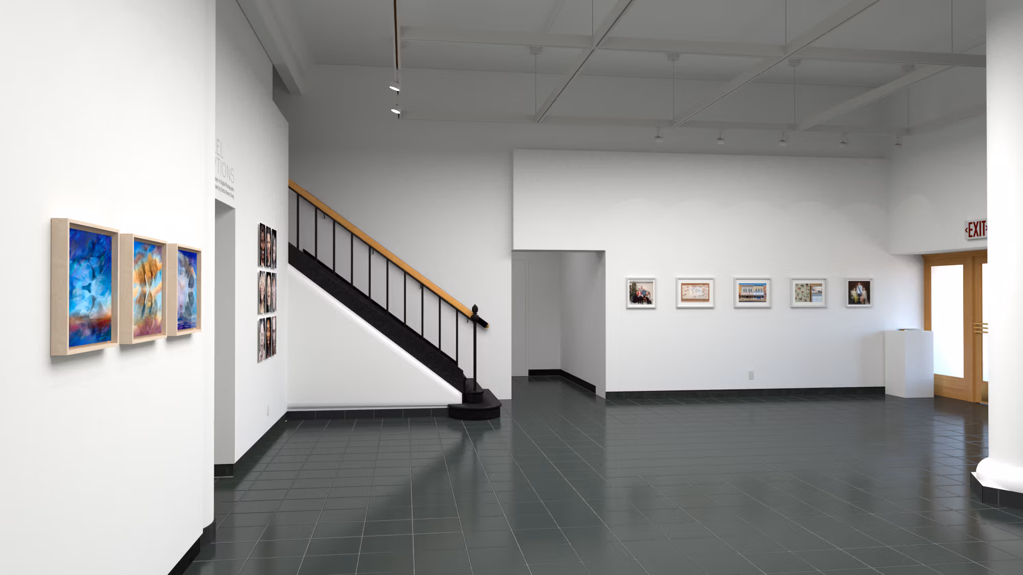Rendering of an exhibition space with photographs on the walls