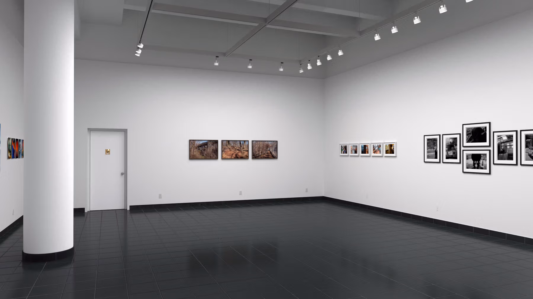 Rendering of an exhibition space with photographs on the walls