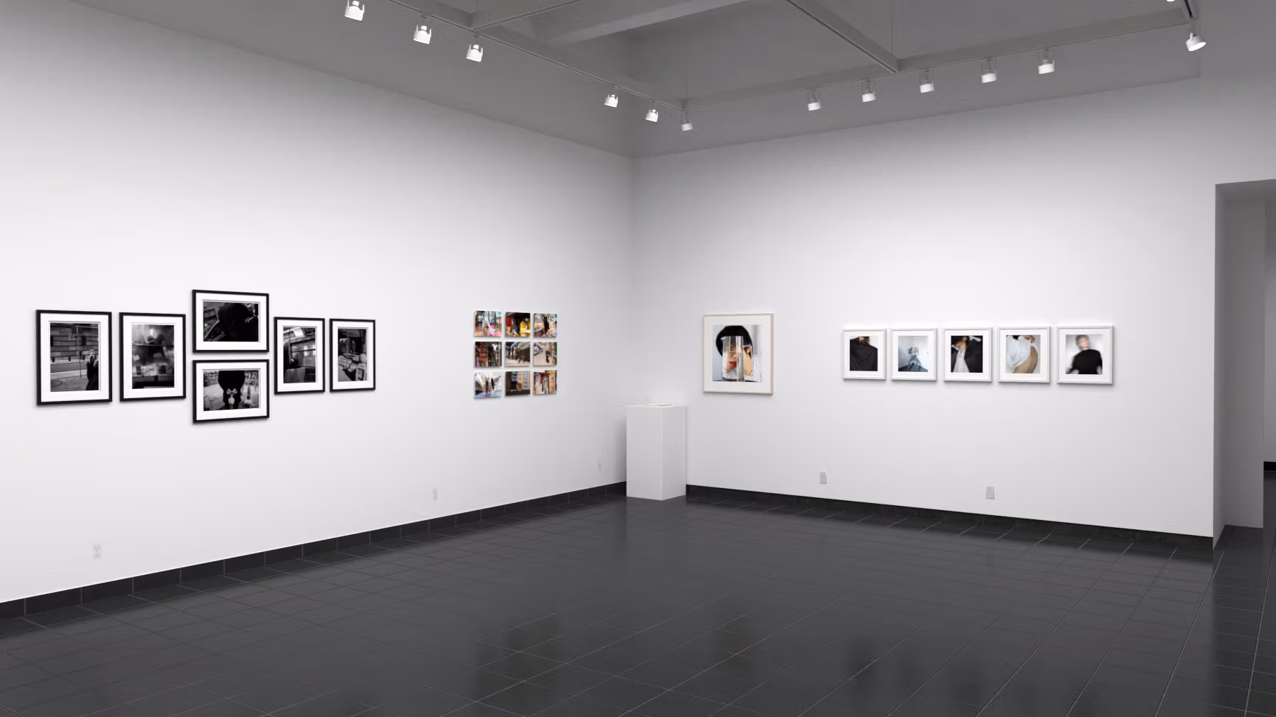 Rendering of an exhibition space with photographs on the walls