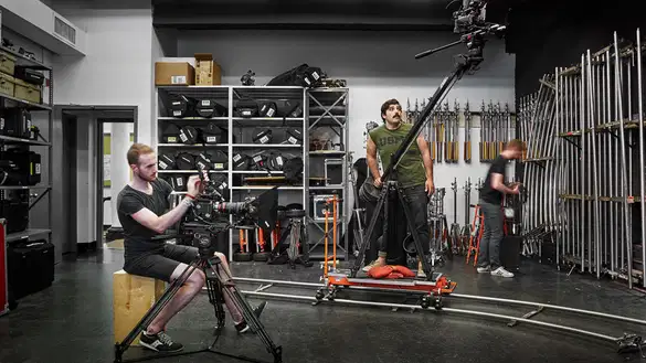 Students working in the BFA Film Equipment Hub.