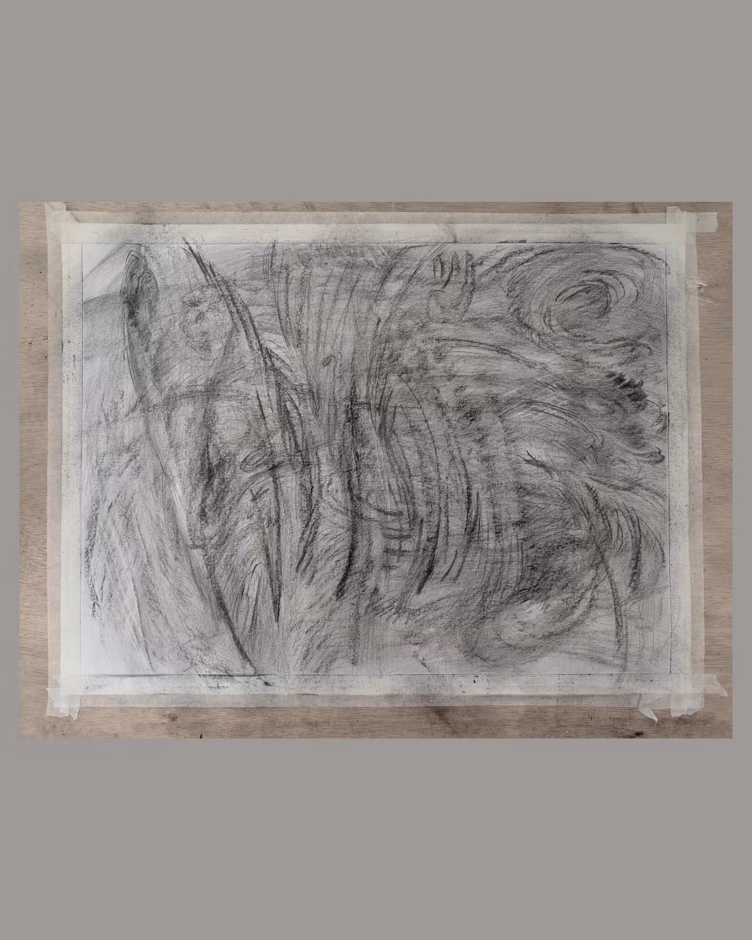 Yue Yuan, Her face, 2025, Pencil and charcoal on paper, 18 x 24 inch