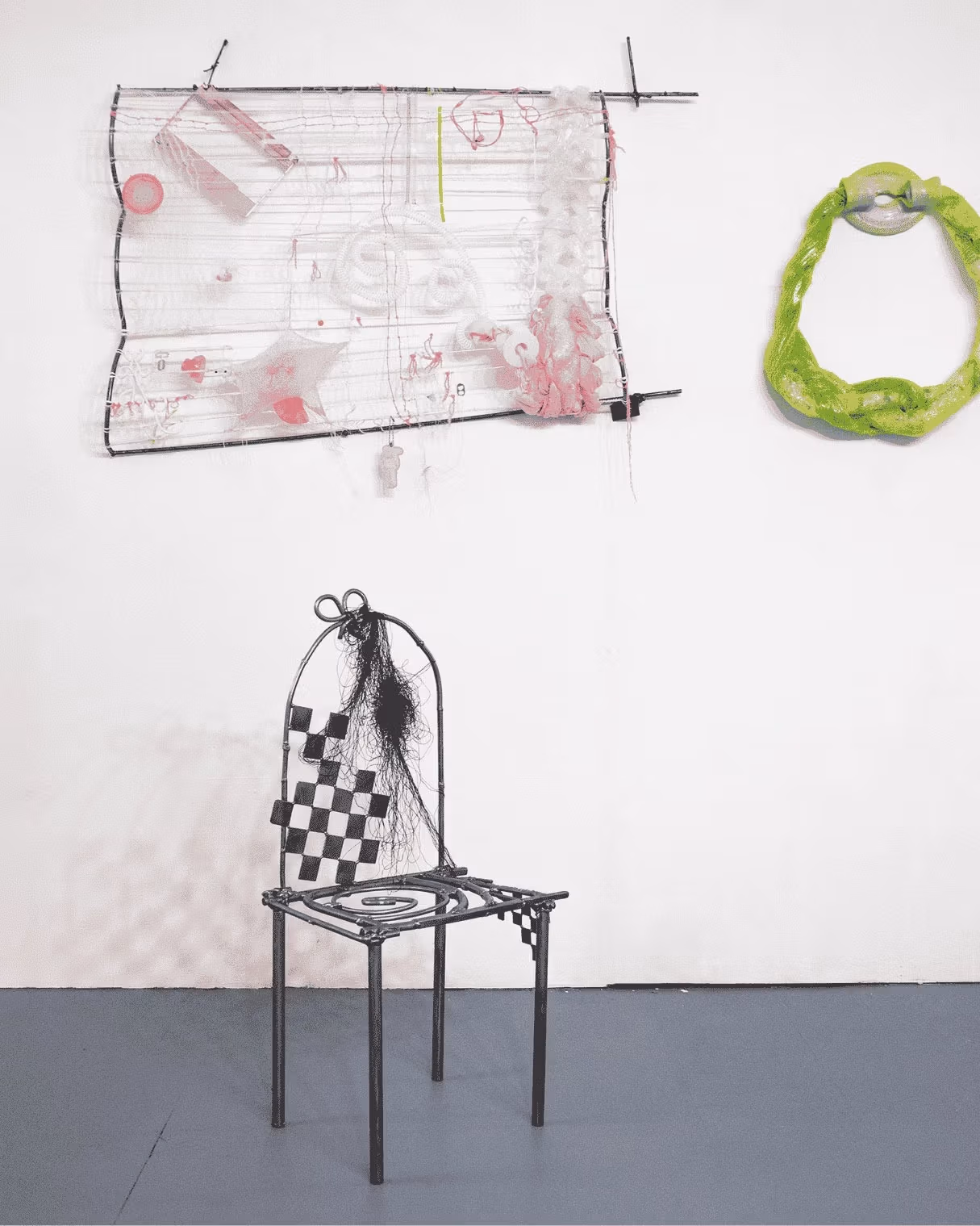 Sayo Watanabe, Installation View, 2025, Mixed media installation with welded found steel, electronic parts, plastic waste, etc.