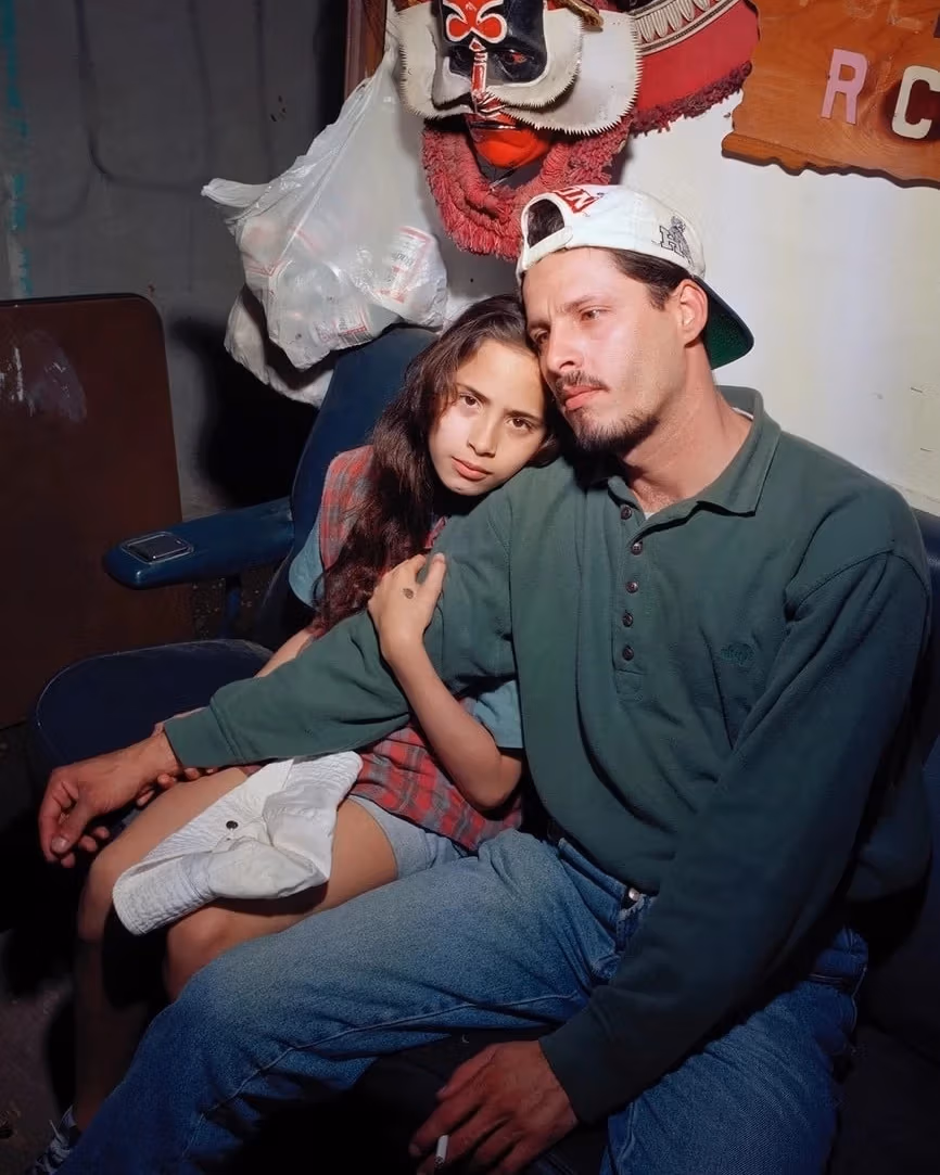 Father and daughter in their backyard shed, Lower East Side, NYC
