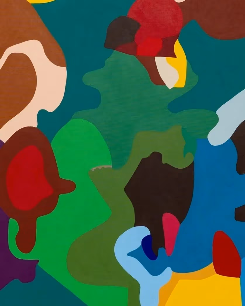   Detail from Candida Alvarez's painting cbob 1, 2024. Acrylic on linen, 60 ⅛ × 80 ¼ inches.