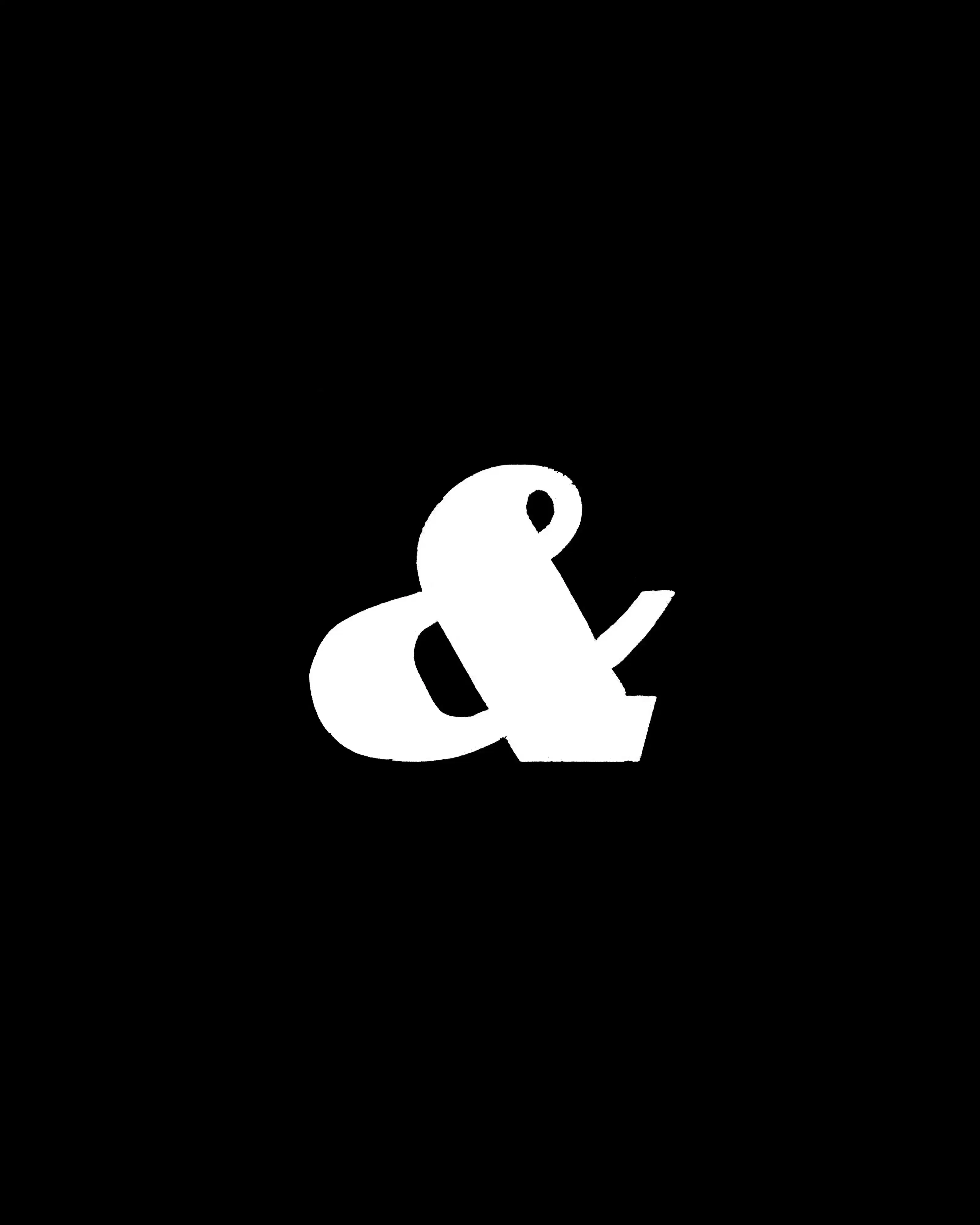 White ampersand on a black background