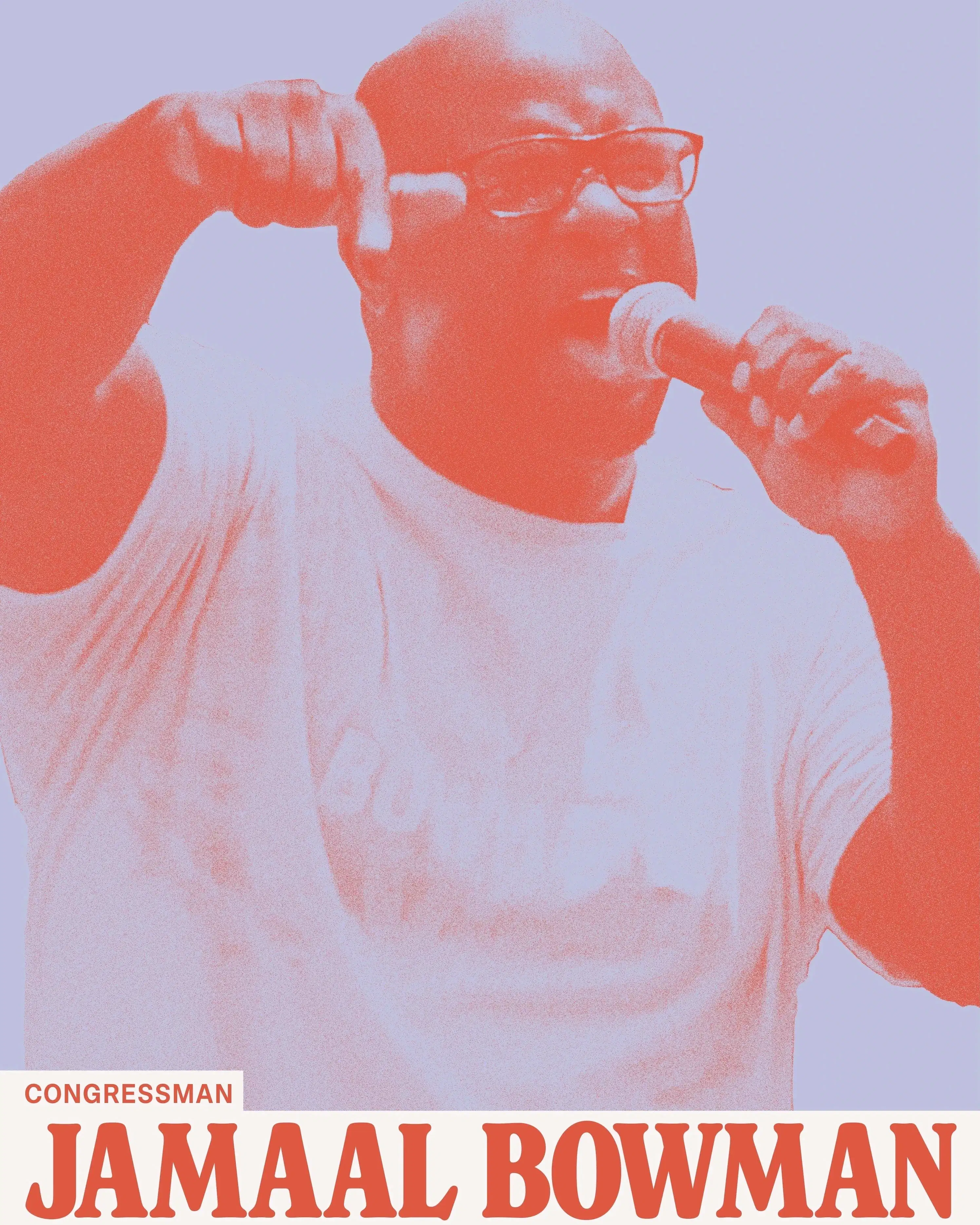 Event poster, Jamaal Bowman with microphone