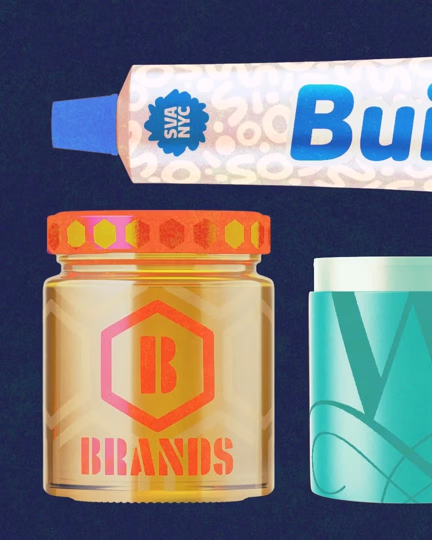 Onjects with various typeface against a dark blue background.