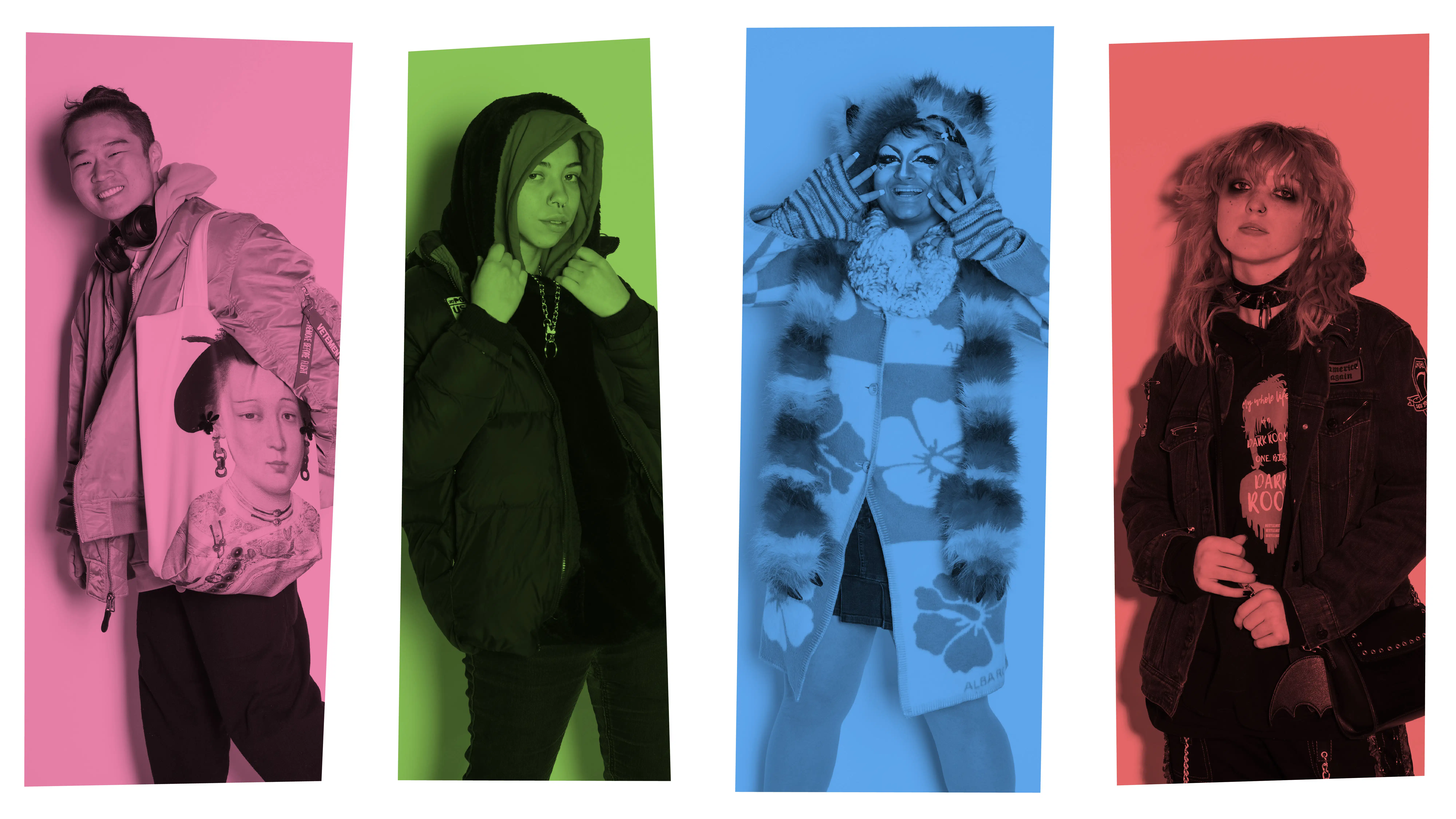 Image of diverse group of students layered with bright colors