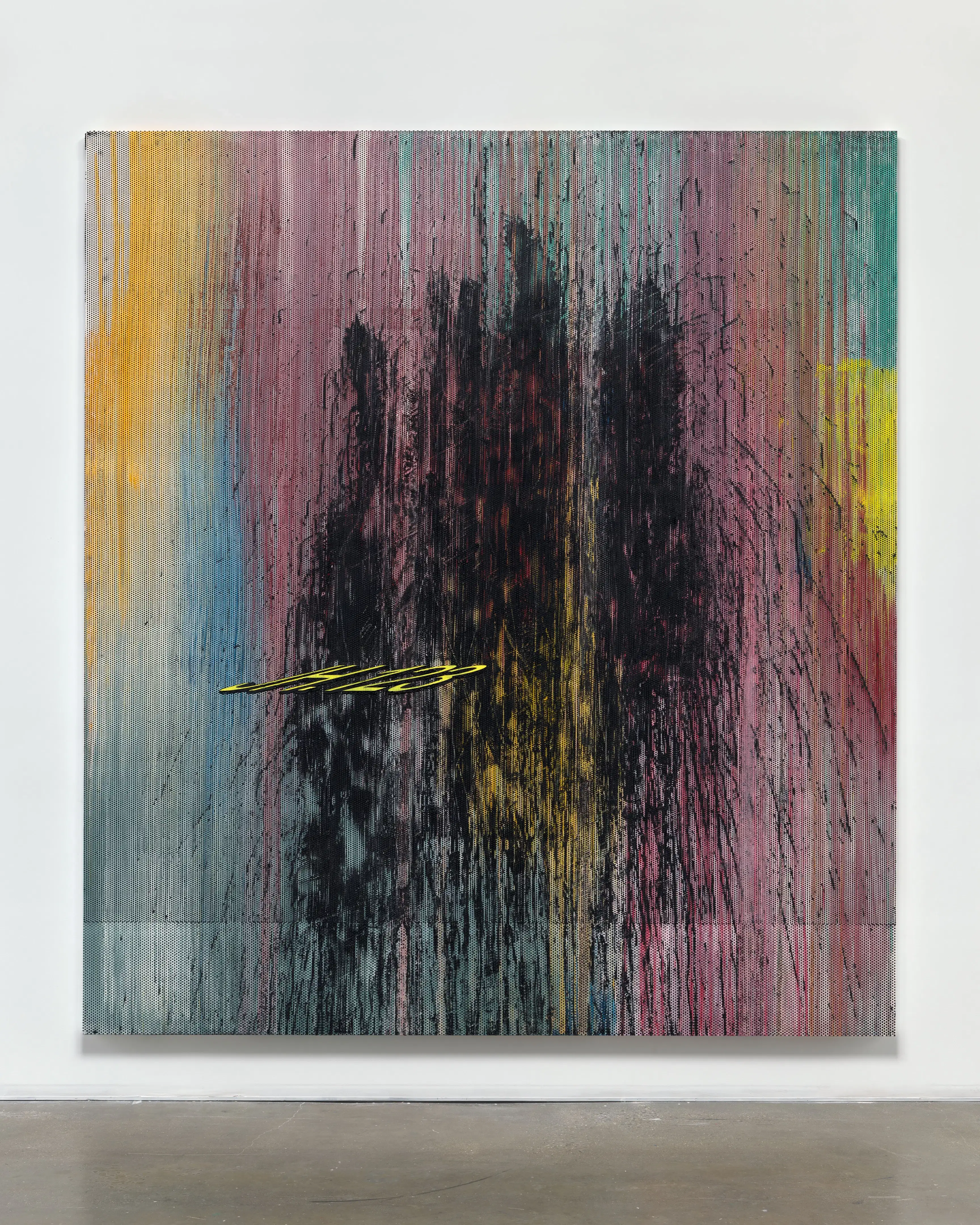 Image of a Painting entitled JH123, 2024. Oil on linen. 127 x 114 inches. Courtesy of the artist Jacqueline Humphries.