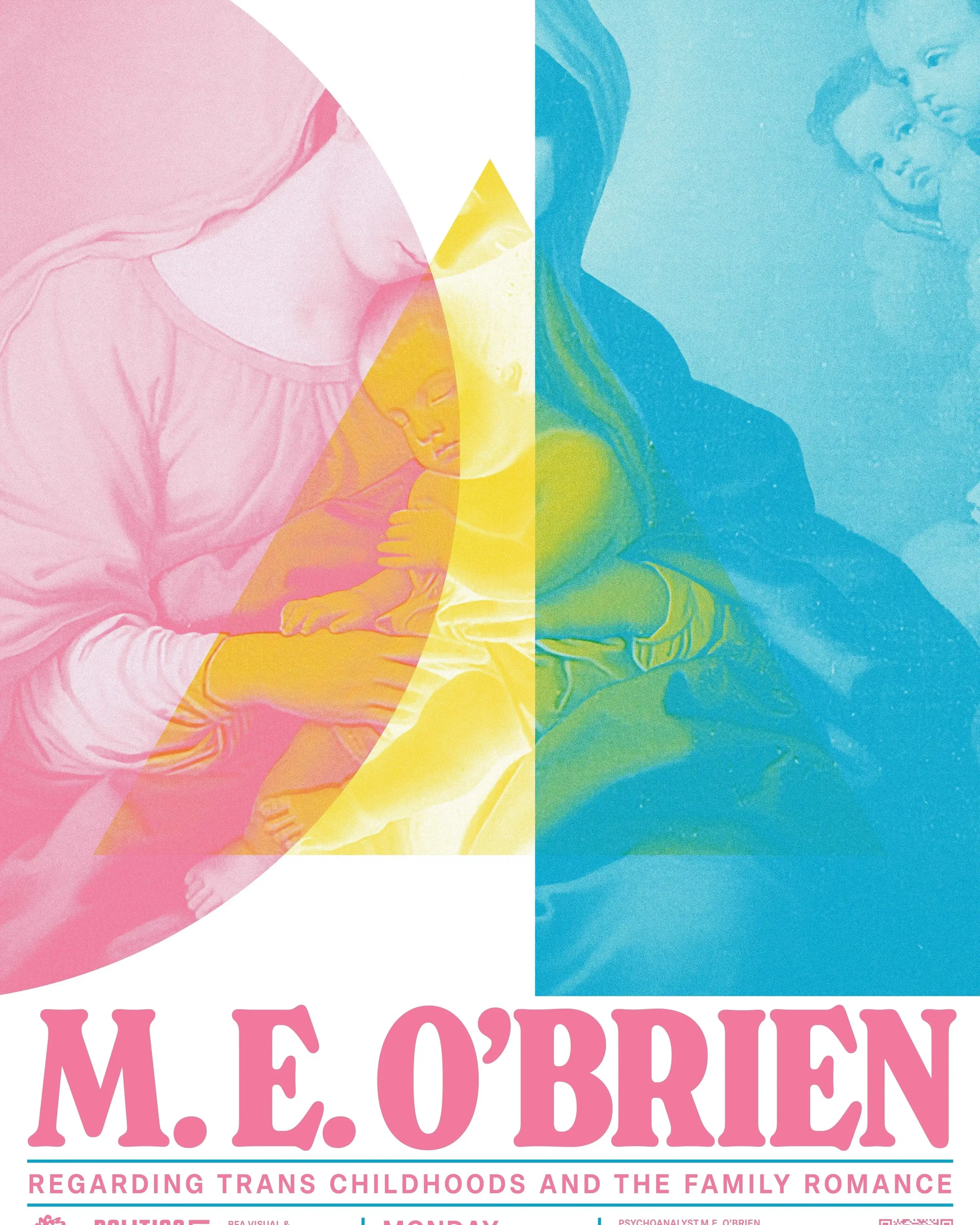 Event Poster, Madonna and Child with Pink and Blue on either end, and Yellow Triangle at Center 