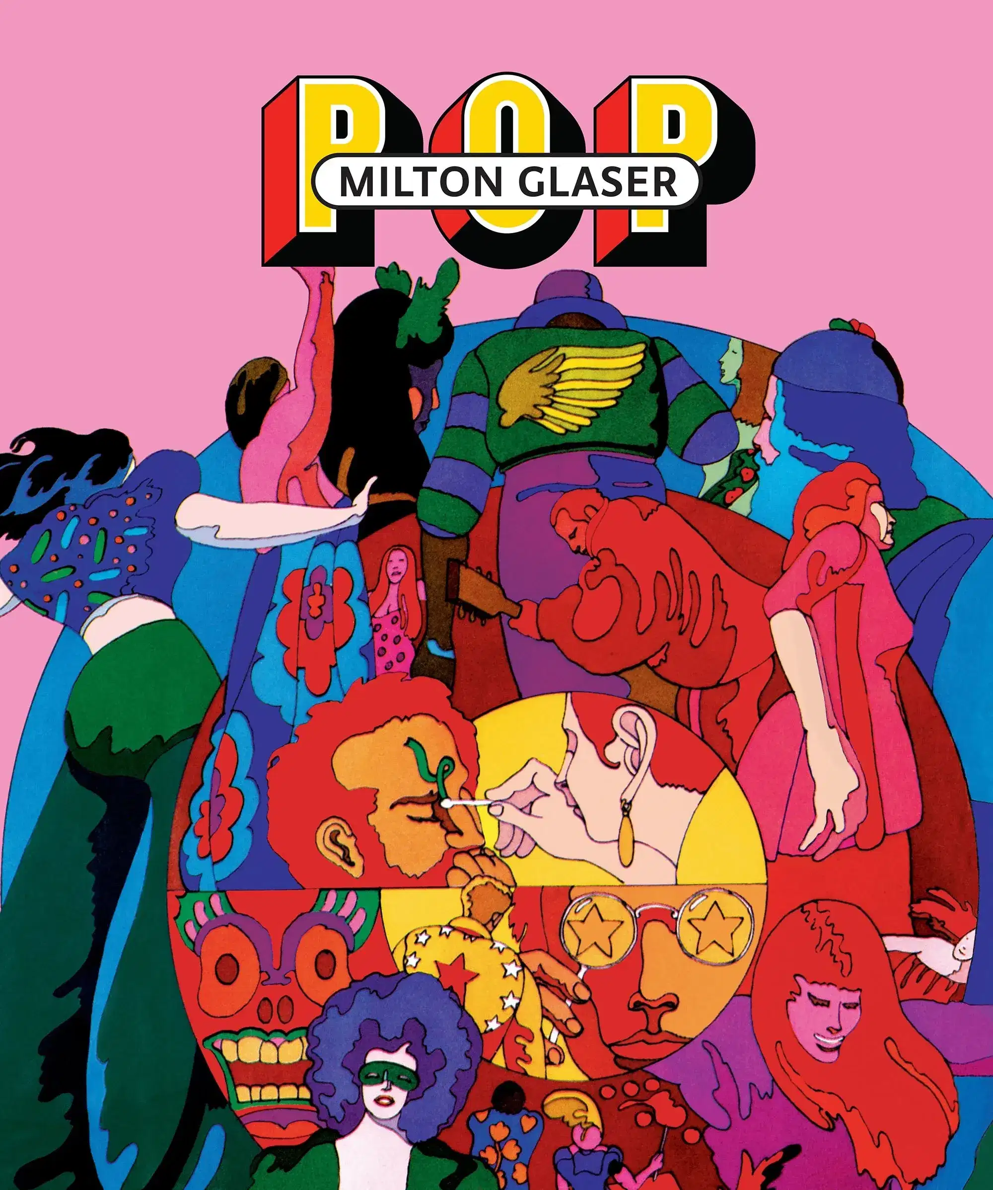 Book cover of Milton Glaser's POP, with collaged illustrations on a pink background.