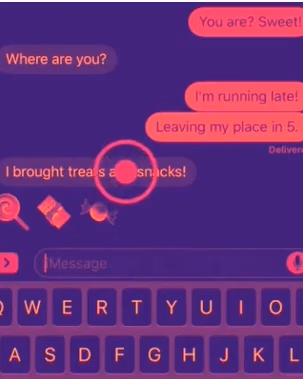 An colorful look at at a text message being sent on an iPhone.