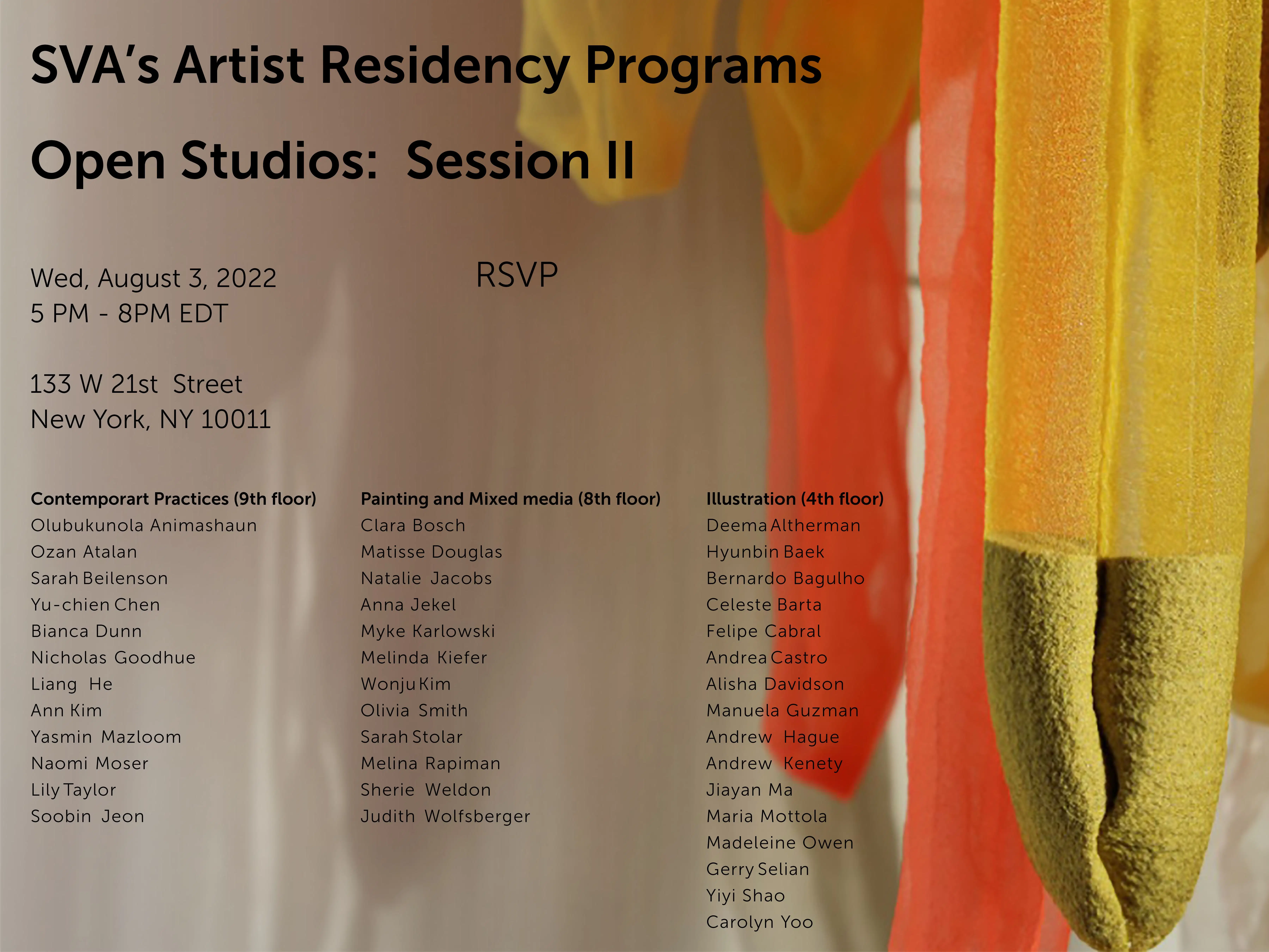 Artist studios by floor list