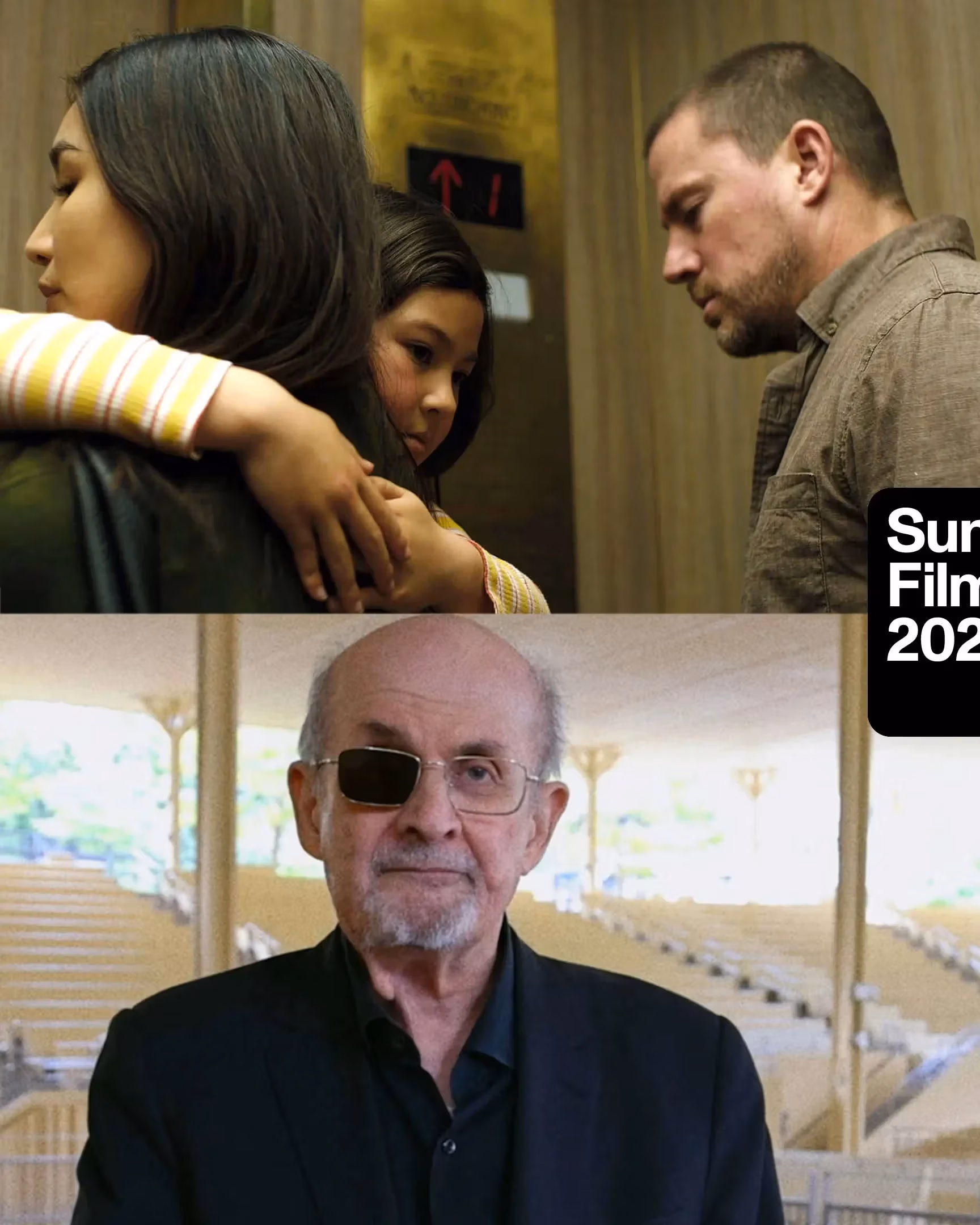 A collage promoting the Sundance Film Festival 2026. Features a family embracing, a person with a camera, an older person with an eyepatch, and a sketchbook with "What is AI?"