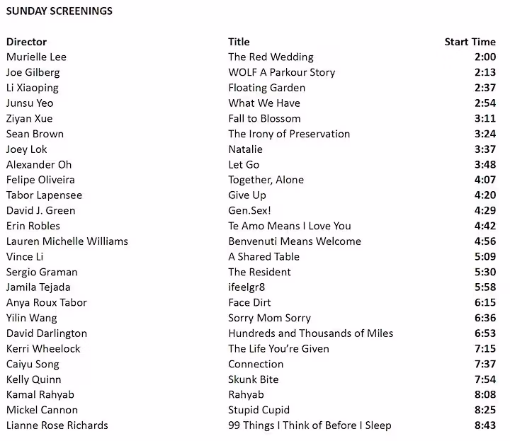 Sunday screening schedule