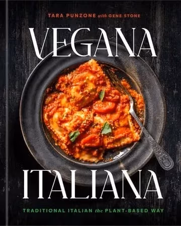A book cover featuring a plate of pasta with the title 'Vegana Italiana' in white text.