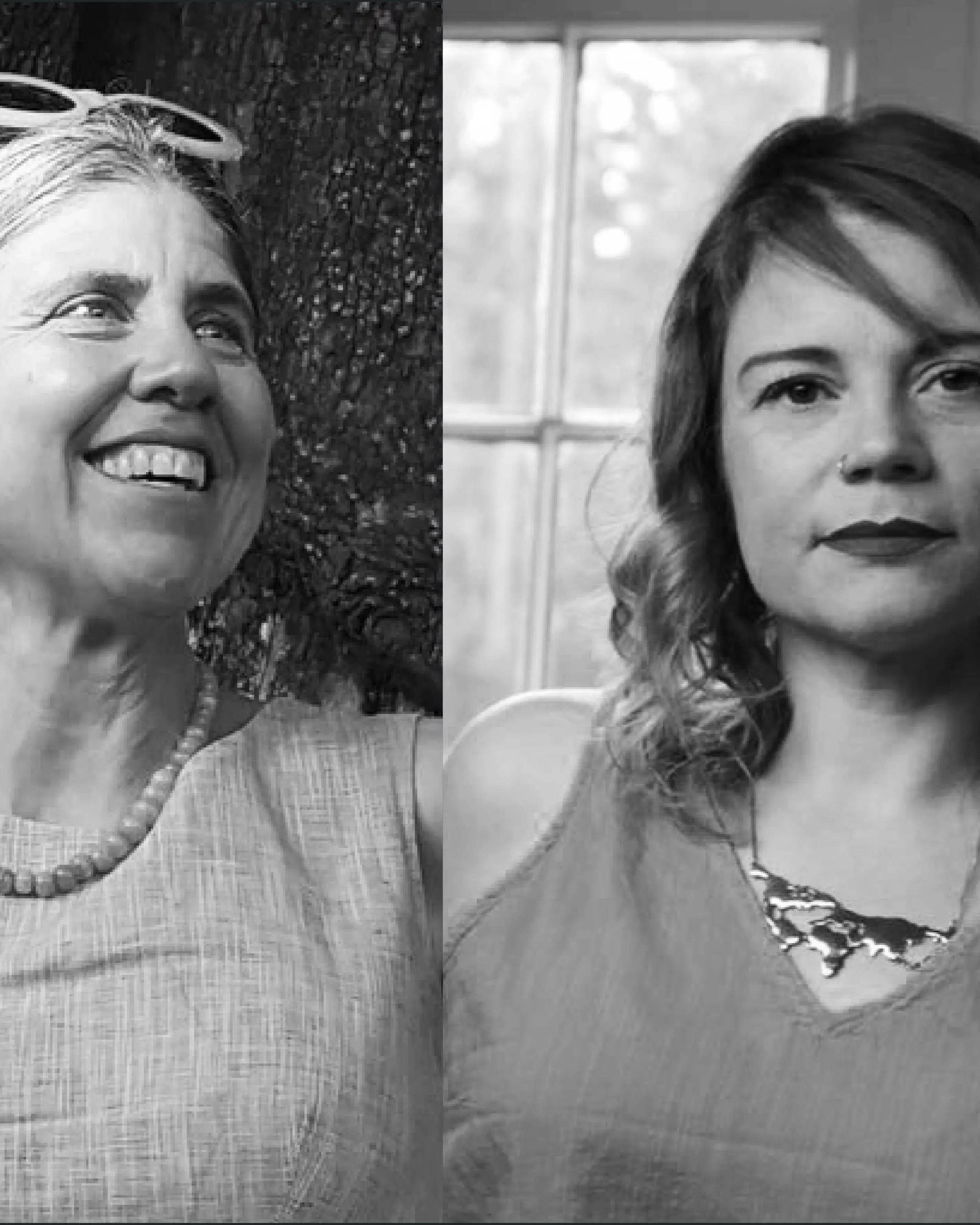 black and white photograph of two women